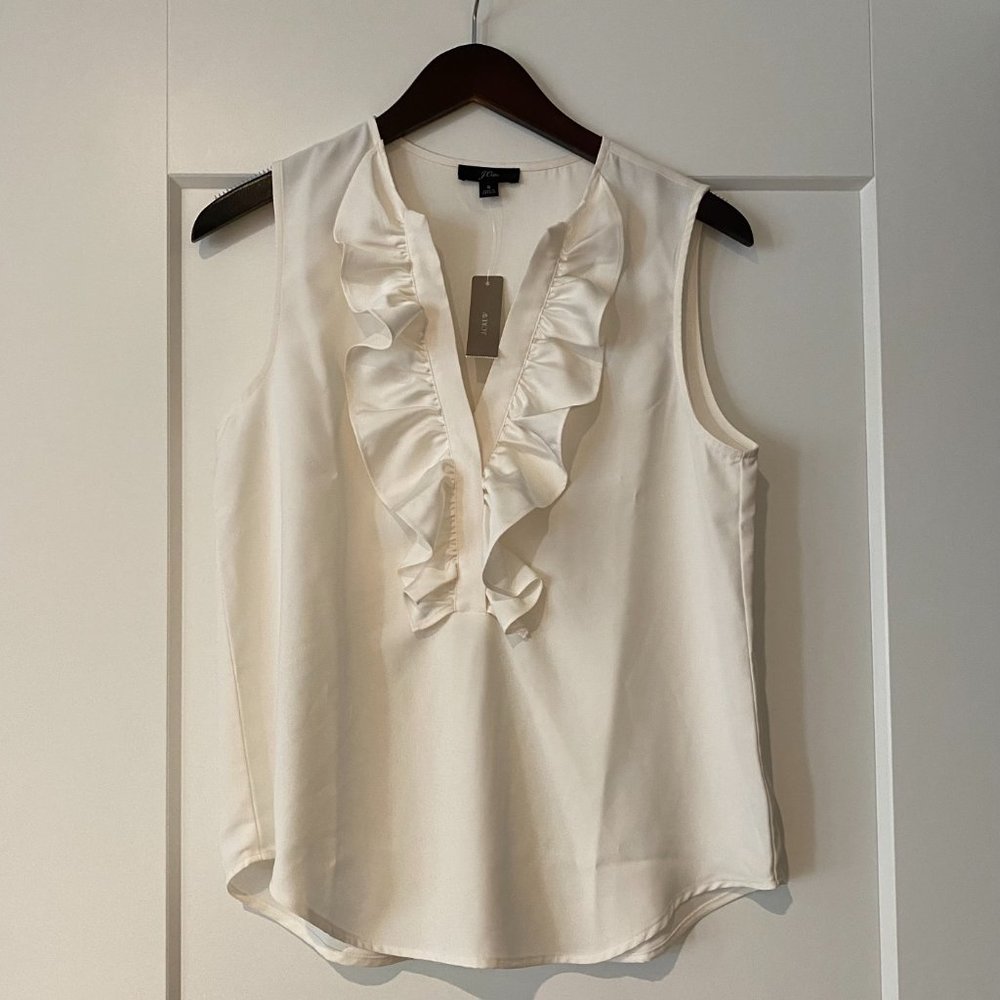J Crew Ruffle-front top in satin crepe